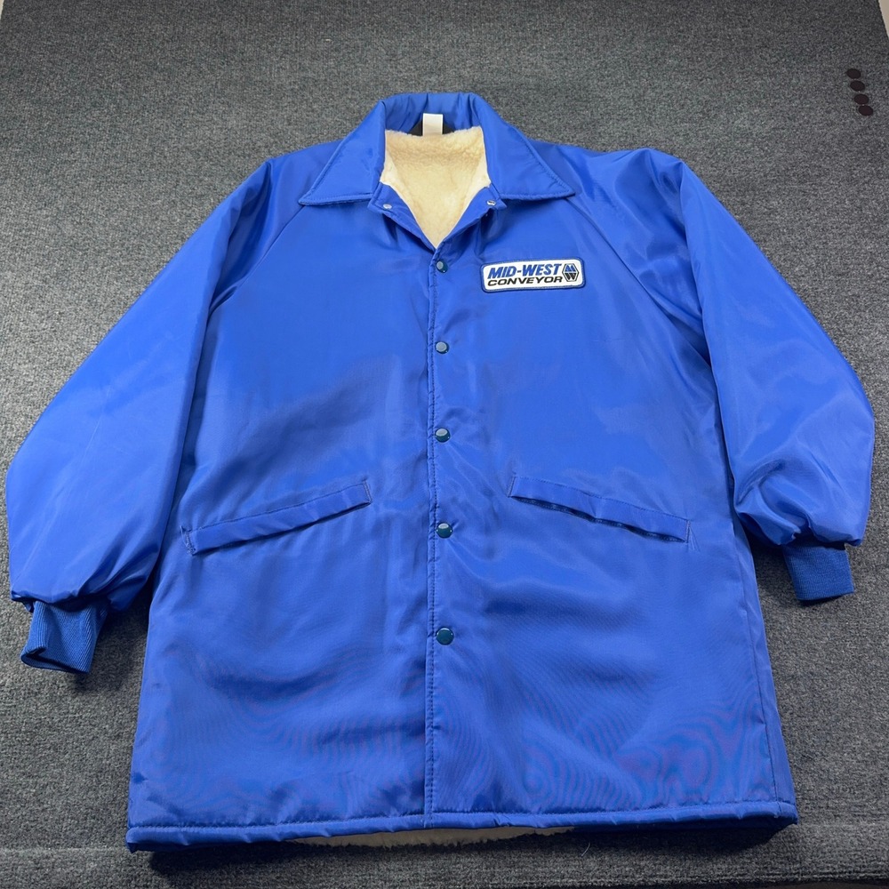 Vintage Pla-Jac Dunbrooke Coaches Jacket Blue Faux Shearling Lined Mens 44-L-46